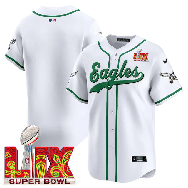 Men's Eagles Super Bowl LIX Patch Kelly Green Vapor Baseball Jersey WHITE BLANK