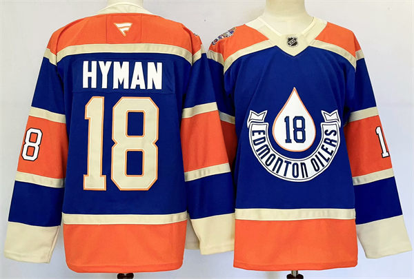 Men's Edmonton Oilers #18 Zach Hyman 2023 NHL Heritage Classic Premier Player Jersey Royal 