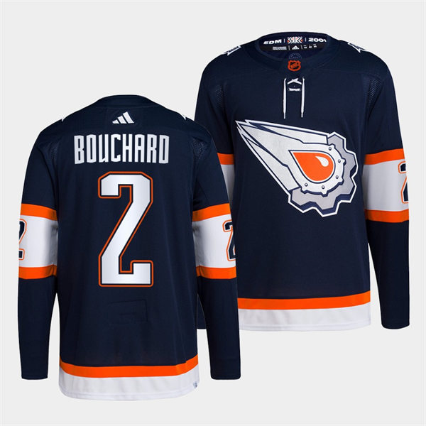 Men's Edmonton Oilers #2 Evan Bouchard Navy 2022 Reverse Retro Primegreen Jersey 