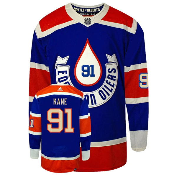 Men's Edmonton Oilers #91 Evander Kane 2023 NHL Heritage Classic Premier Player Jersey Royal 
