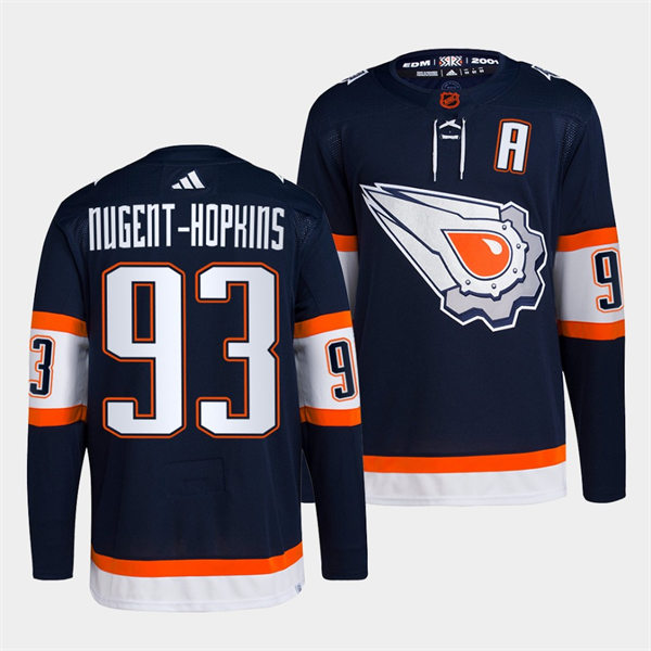 Men's Edmonton Oilers #93 Ryan Nugent-Hopkins Navy 2022 Reverse Retro Primegreen Jersey 