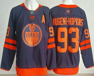 Men's Edmonton Oilers #93 Ryan Nugent Hopkins Navy Authentic Jersey