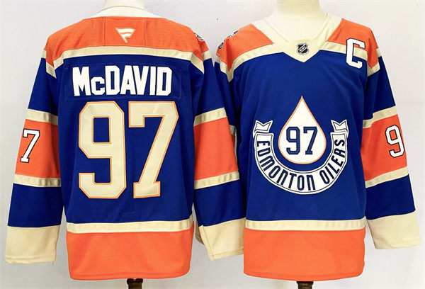 Men's Edmonton Oilers #97 Connor McDavid 2023 NHL Heritage Classic Premier Player Jersey Royal 