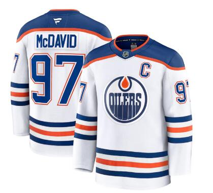Men's Edmonton Oilers #97 Connor McDavid White 2024-25 Away Stitched Hockey Jersey