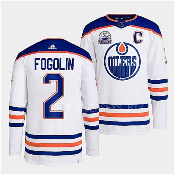 Men's Edmonton Oilers Retired Player #2 Lee Fogolin adidas Away White Jersey 