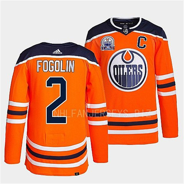 Men's Edmonton Oilers Retired Player #2 Lee Fogolin adidas Home Orange Jersey 