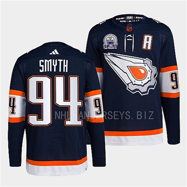 Men's Edmonton Oilers Retired Player #94 Ryan Smyth Navy 2022 Reverse Retro Primegreen Jersey 