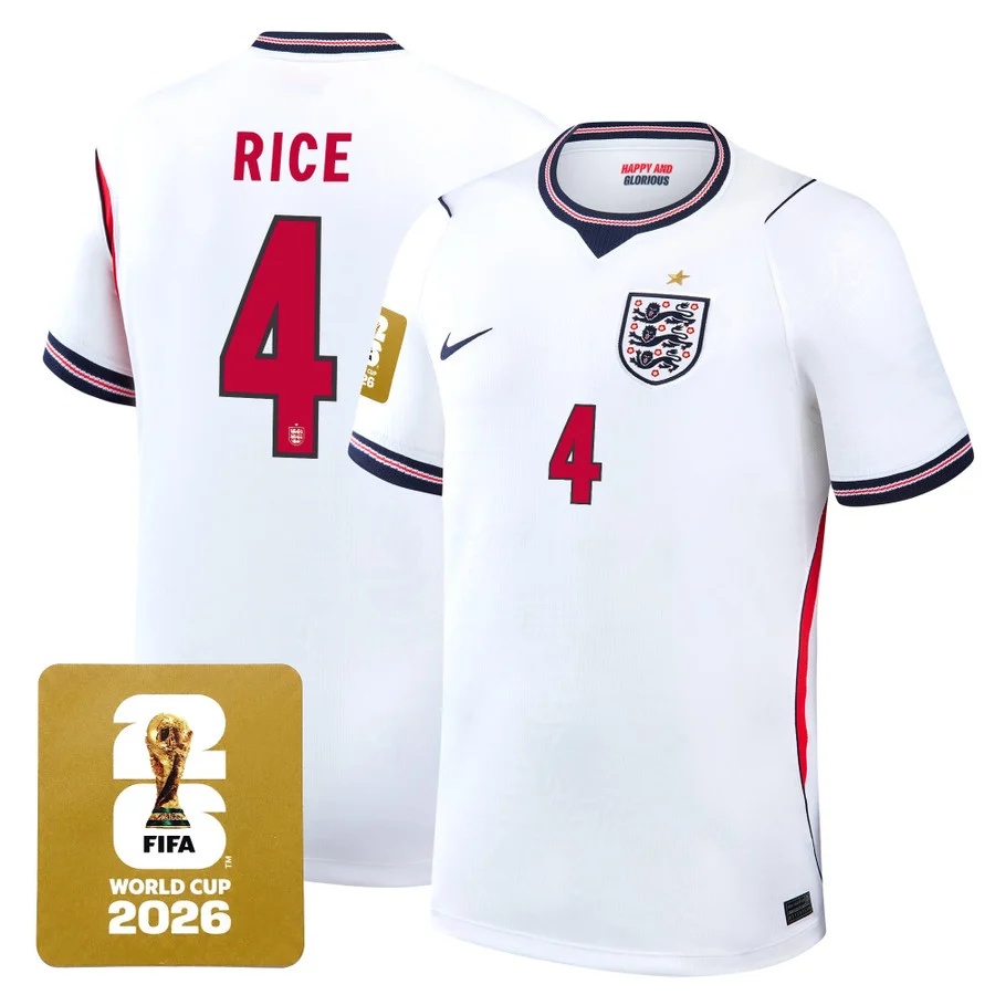 Men's England 2026 World Cup National Team Jersey #4 DECLAN RICE