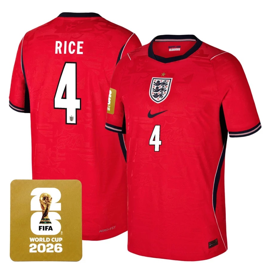 Men's England 2026 World Cup National Team Jersey RED #4 DECLAN RICE