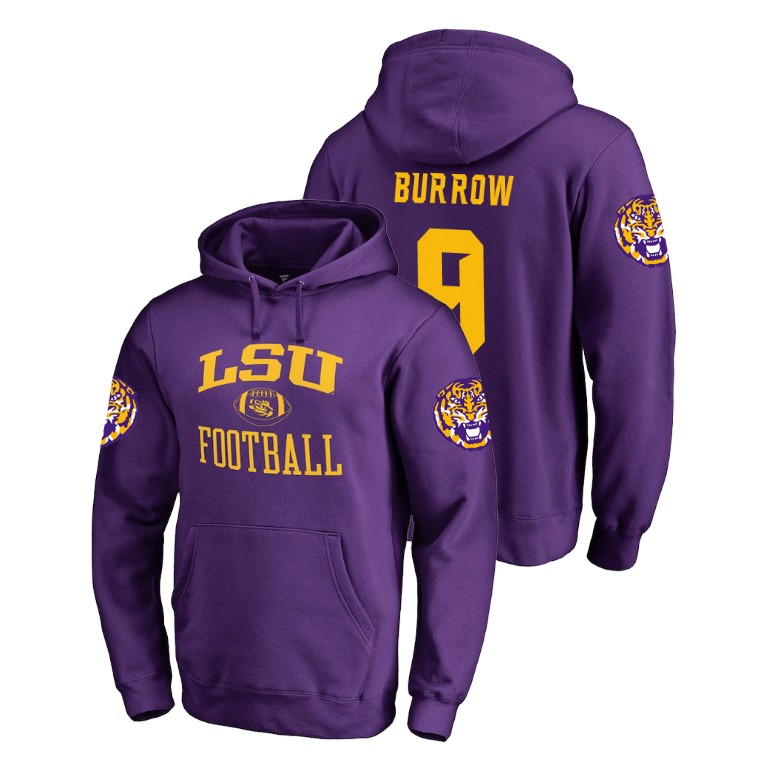 Men's Fanatics Branded #9 Joe Burrow LSU Tigers College Football Purple Neutral Zone Hoodie