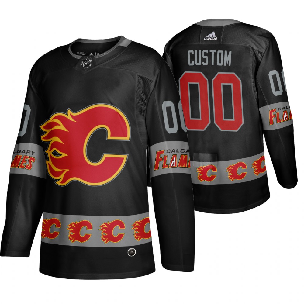 Men's Flames #00 Custom Logo sleeve Breakaway Jersey Black