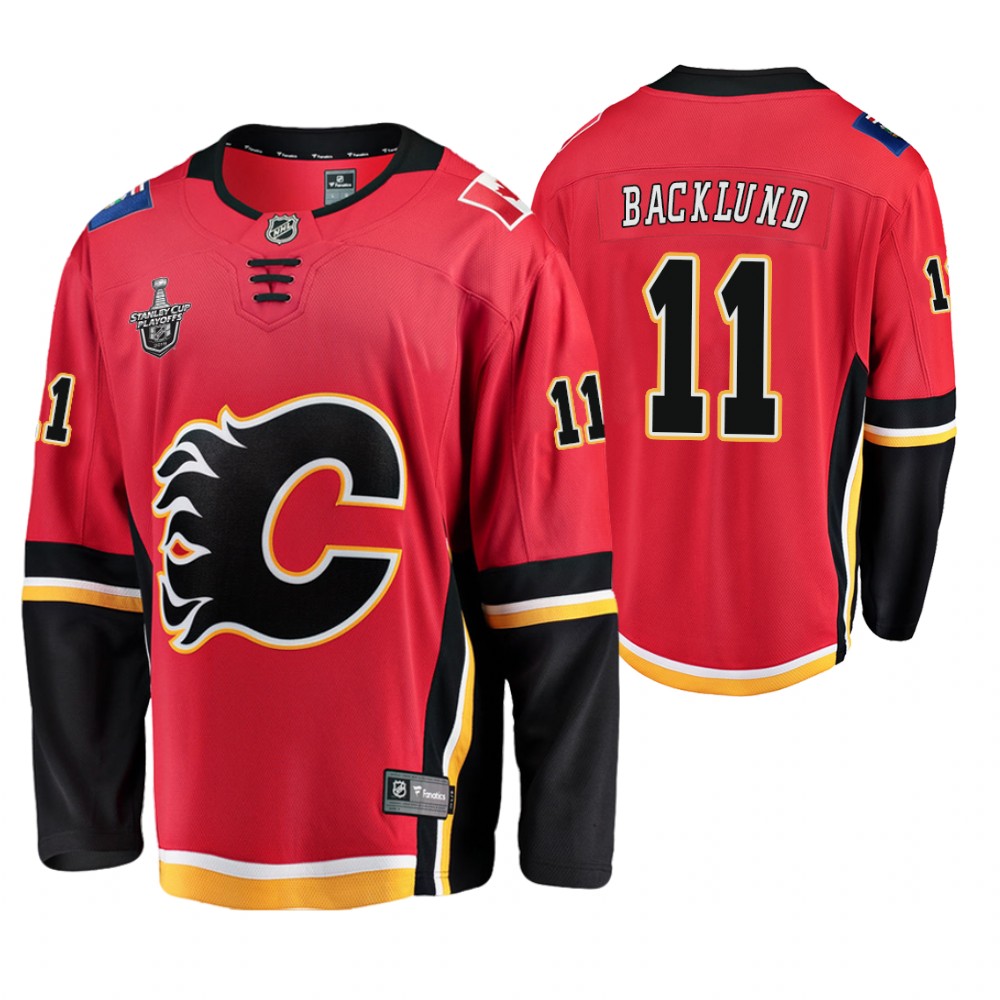 Men's Flames #11 Mikael Backlund Breakaway Stanley Cup Playoffs Jersey Red