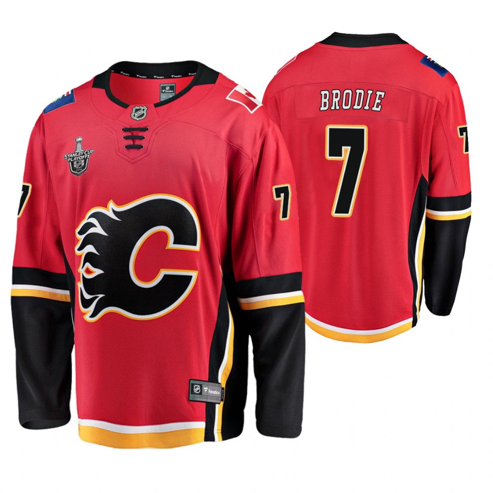 Men's Flames #7 T. J. Brodie Breakaway Stanley Cup Playoffs Jersey Red