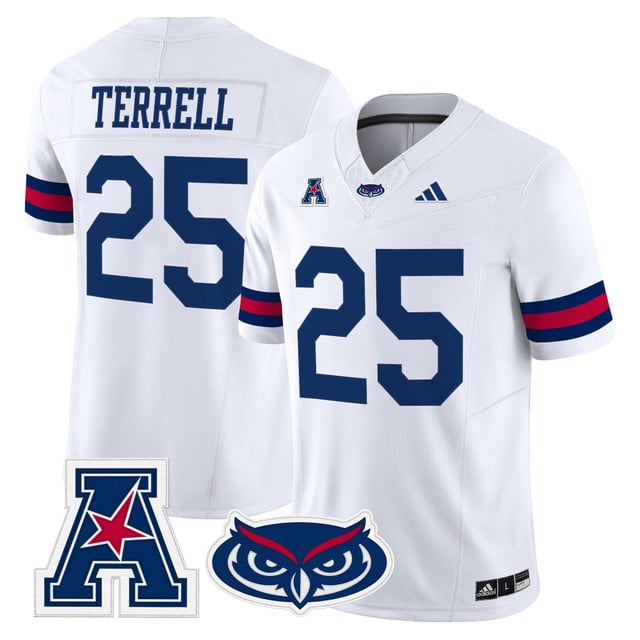 Men's Florida Atlantic Owls 2025 Vapor Limited Jersey white #25 Xavier Terrell