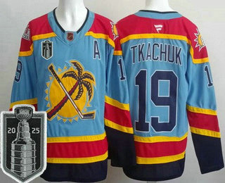 Men's Florida Panthers #19 Matthew Tkachuk Blue 2025 Stanley Cup Final Authentic Jersey
