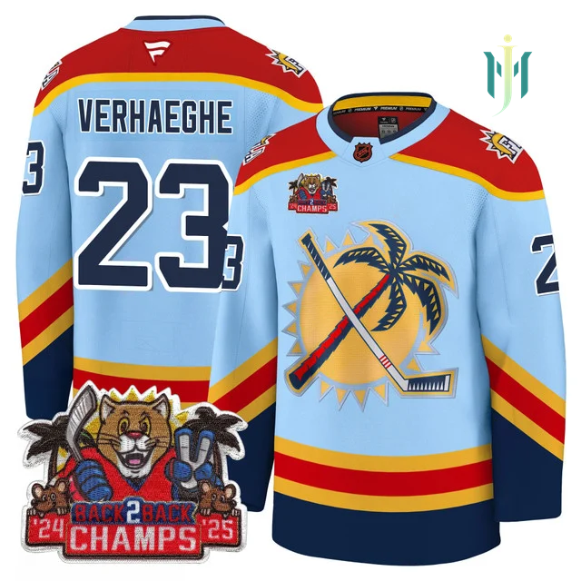 Men's Florida Panthers 2025 Stanley Cup B2B Champions Jersey BLUE#23 CARTER VERHAEGHE