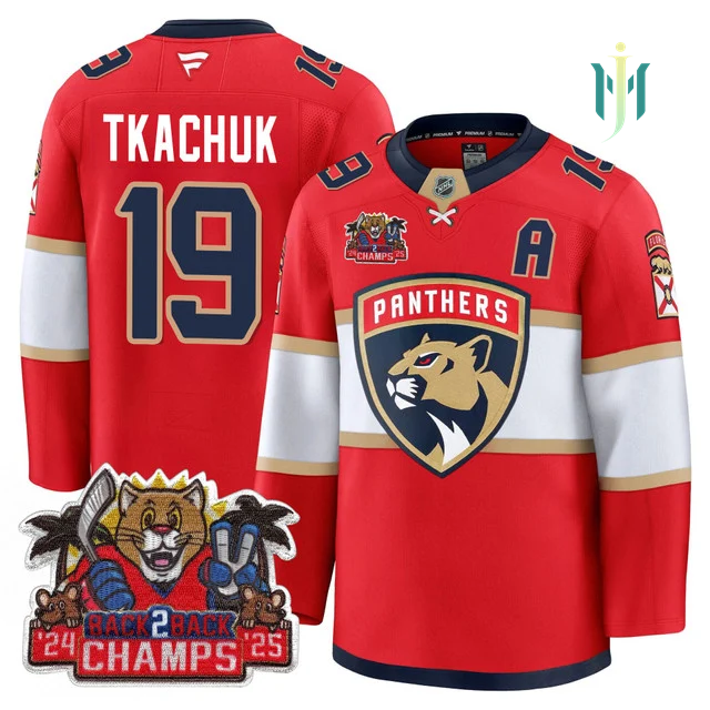 Men's Florida Panthers 2025 Stanley Cup B2B Champions Jersey RED#19 MATTHEW TKACHUK
