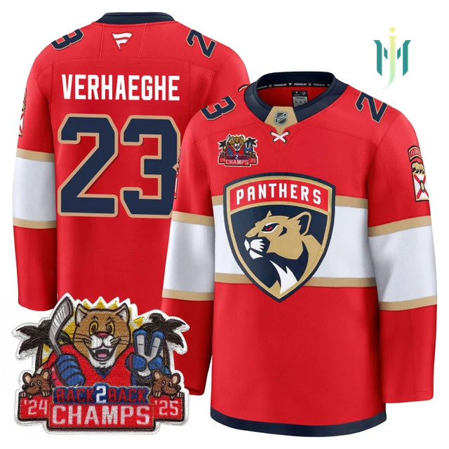 Men's Florida Panthers 2025 Stanley Cup B2B Champions Jersey RED#23 CARTER VERHAEGHE