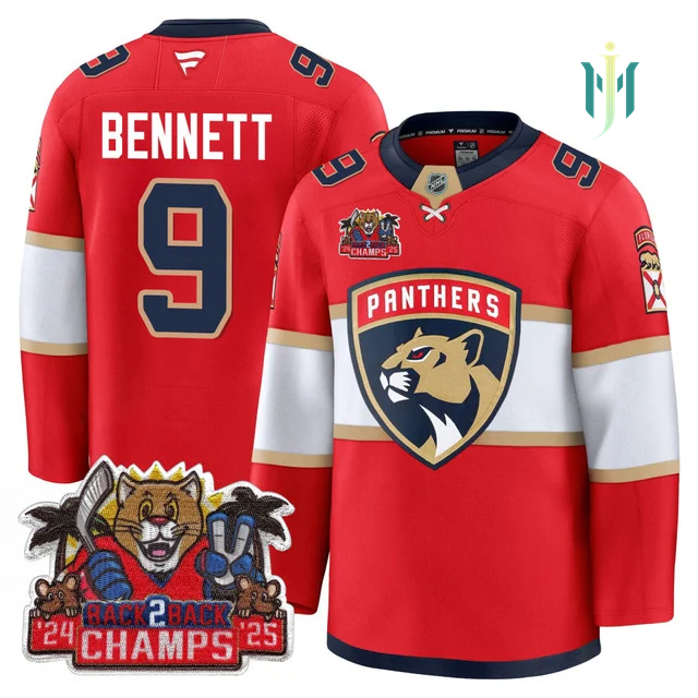 Men's Florida Panthers 2025 Stanley Cup B2B Champions Jersey RED#9 SAM BENNETT