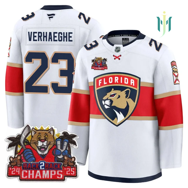Men's Florida Panthers 2025 Stanley Cup B2B Champions Jersey WHITE#23 CARTER VERHAEGHE
