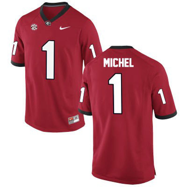 Men's Georgia Bulldogs #1 Sony Michel Red Football Jersey
