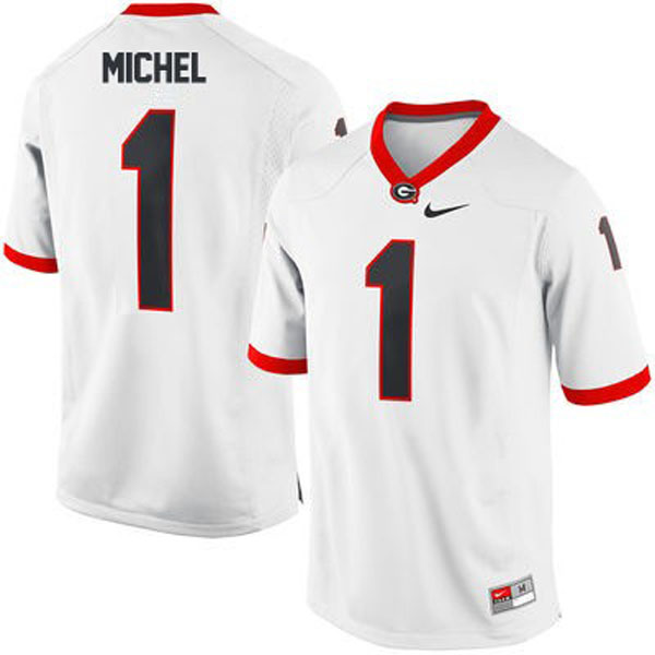 Men's Georgia Bulldogs #1 Sony Michel White Football Jersey