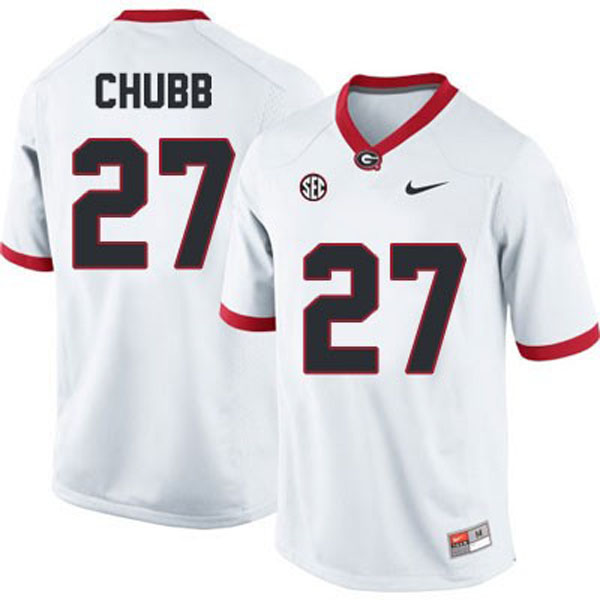 Men's Georgia Bulldogs #27 Nick Chubb White Football Jersey