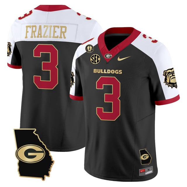 Men's Georgia Bulldogs 2025 Georgia Map & Vince Dooley Patch Vapor Limited Jersey #3 NATE FRAZIER