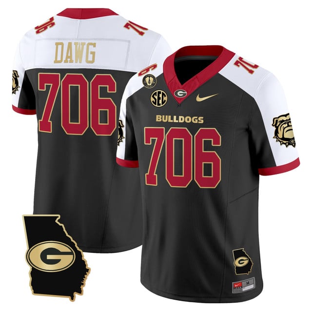 Men's Georgia Bulldogs 2025 Georgia Map & Vince Dooley Patch Vapor Limited Jersey #706 DAWG