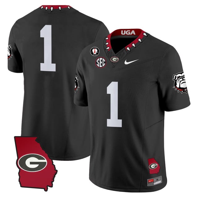 Men's Georgia Bulldogs 2025 Georgia Map & Vince Dooley Patch Vapor Limited Jersey black #1