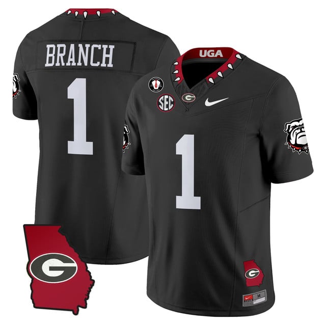 Men's Georgia Bulldogs 2025 Georgia Map & Vince Dooley Patch Vapor Limited Jersey black #1 ZACHARIAH BRANCH