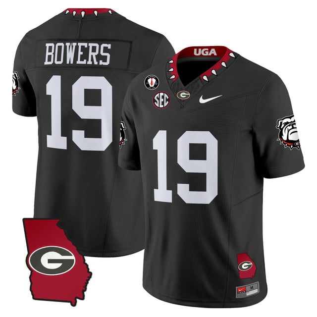 Men's Georgia Bulldogs 2025 Georgia Map & Vince Dooley Patch Vapor Limited Jersey black #19 BROCK BOWERS