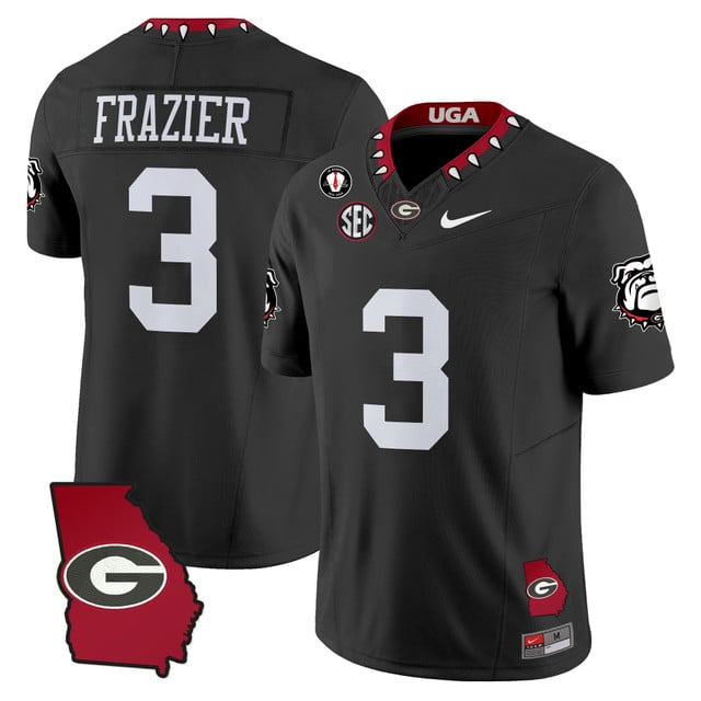 Men's Georgia Bulldogs 2025 Georgia Map & Vince Dooley Patch Vapor Limited Jersey black #3 NATE FRAZIER