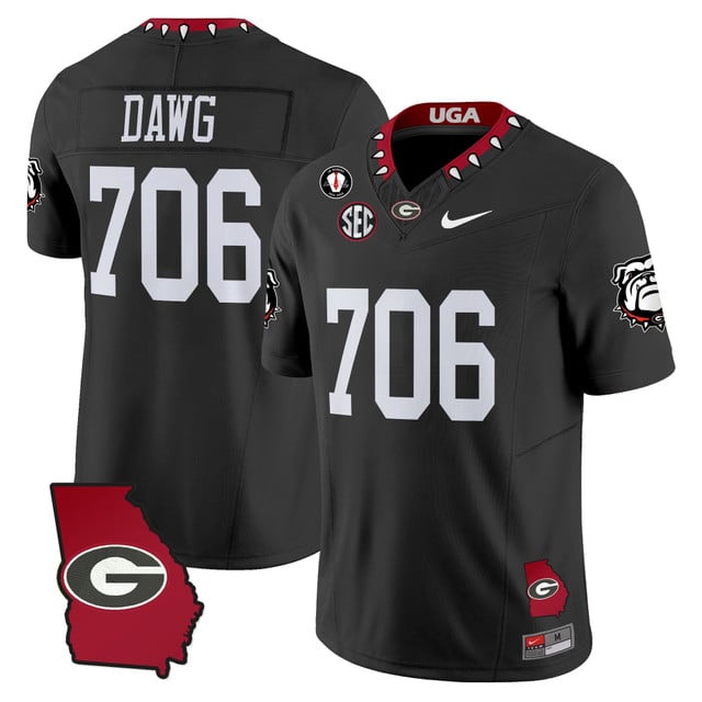 Men's Georgia Bulldogs 2025 Georgia Map & Vince Dooley Patch Vapor Limited Jersey black #706 DAWG