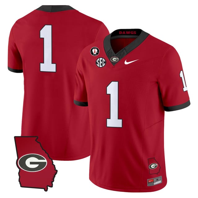 Men's Georgia Bulldogs 2025 Georgia Map & Vince Dooley Patch Vapor Limited Jersey red #1