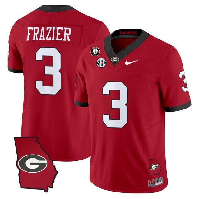 Men's Georgia Bulldogs 2025 Georgia Map & Vince Dooley Patch Vapor Limited Jersey red #3 NATE FRAZIER