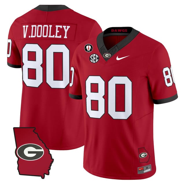Men's Georgia Bulldogs 2025 Georgia Map & Vince Dooley Patch Vapor Limited Jersey red #80 VINCE DOOLEY