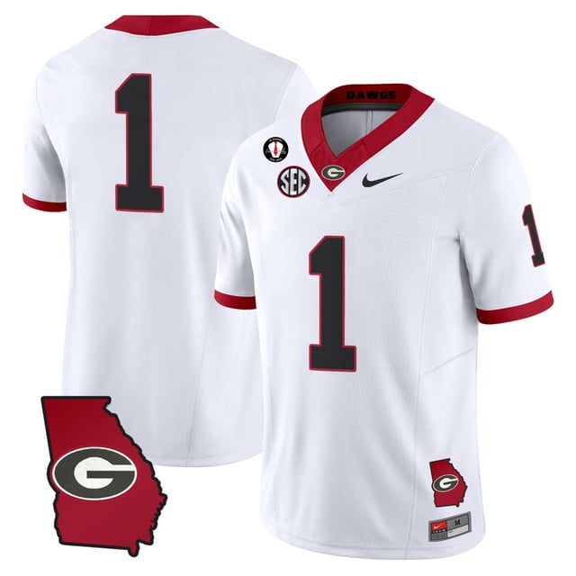 Men's Georgia Bulldogs 2025 Georgia Map & Vince Dooley Patch Vapor Limited Jersey white #1