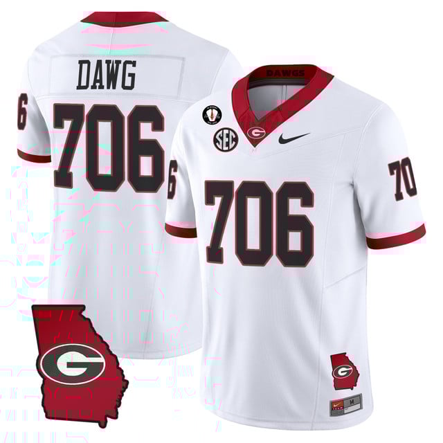 Men's Georgia Bulldogs 2025 Georgia Map & Vince Dooley Patch Vapor Limited Jersey white #706 DAWG