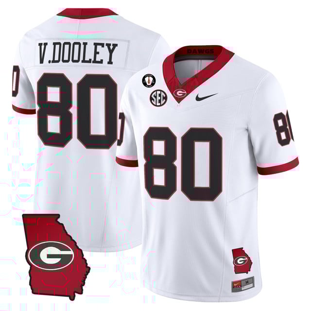 Men's Georgia Bulldogs 2025 Georgia Map & Vince Dooley Patch Vapor Limited Jersey white #80 VINCE DOOLEY