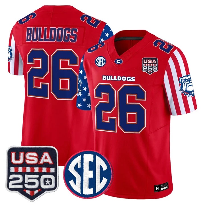 Men's Georgia Bulldogs America 250 Edition Vapor Limited Jersey RED#26 BULLDOGS