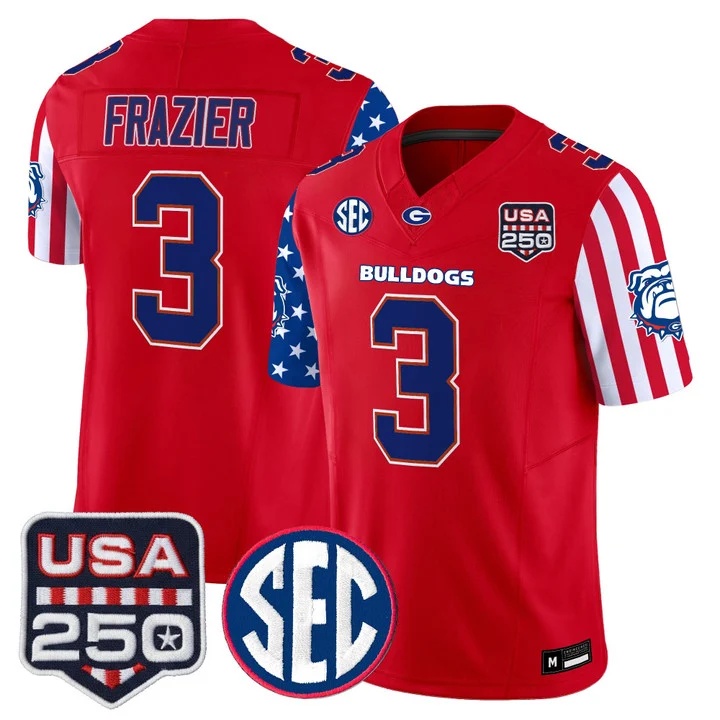 Men's Georgia Bulldogs America 250 Edition Vapor Limited Jersey RED#3 NATE FRAZIER
