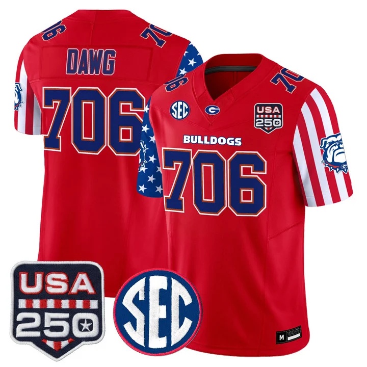 Men's Georgia Bulldogs America 250 Edition Vapor Limited Jersey RED#706 DAWG