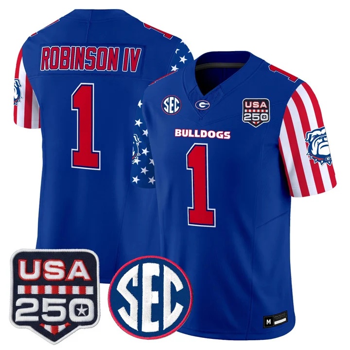 Men's Georgia Bulldogs America 250 Edition Vapor Limited Jersey ROYAL#1 ELLIS ROBINSON IV