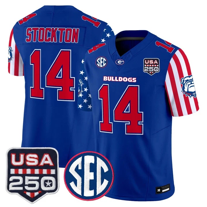 Men's Georgia Bulldogs America 250 Edition Vapor Limited Jersey ROYAL#14 GUNNER STOCKTON