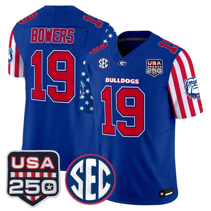 Men's Georgia Bulldogs America 250 Edition Vapor Limited Jersey ROYAL#19 BROCK BOWERS