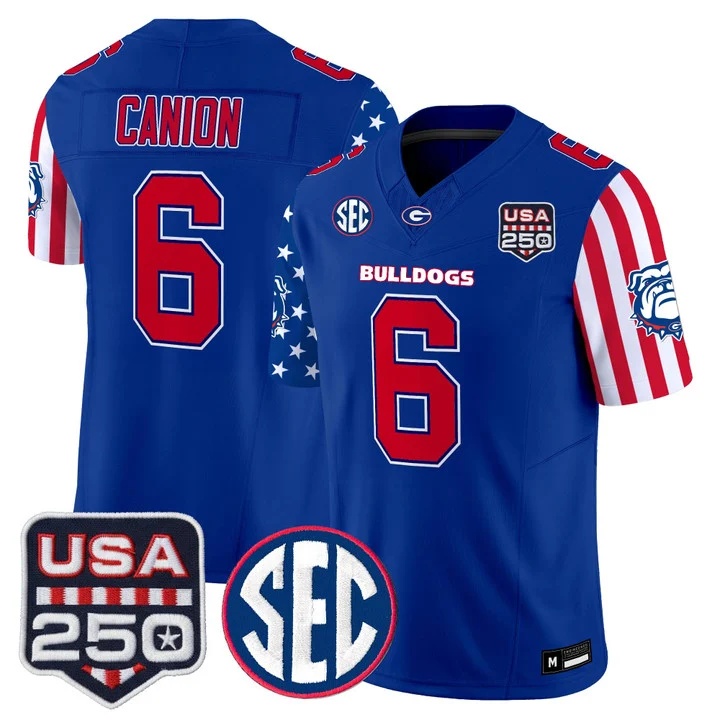 Men's Georgia Bulldogs America 250 Edition Vapor Limited Jersey ROYAL#6 ISIAH CANION