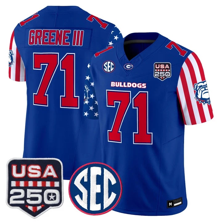 Men's Georgia Bulldogs America 250 Edition Vapor Limited Jersey ROYAL#71 EARNEST GREENE III