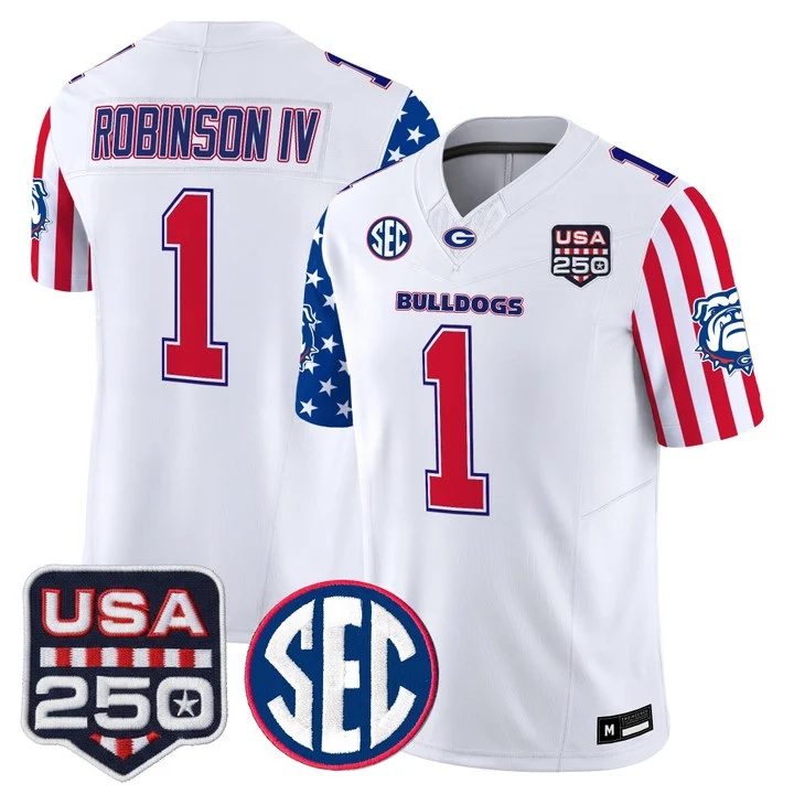 Men's Georgia Bulldogs America 250 Edition Vapor Limited Jersey WHITE#1 ELLIS ROBINSON IV