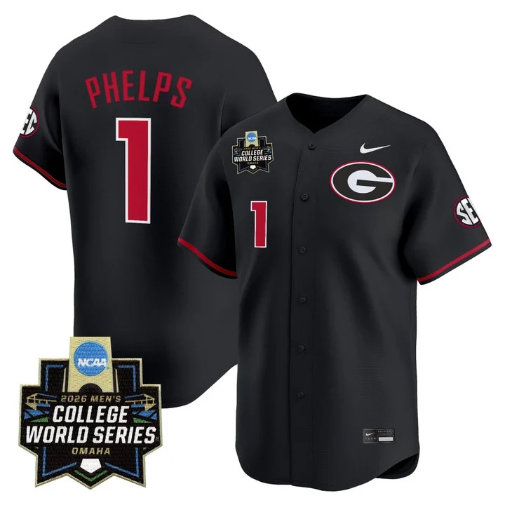 Men's Georgia Bulldogs Baseball 2026 World Series Vapor Premier Limited Jersey BLACK #1 TRE PHELPS